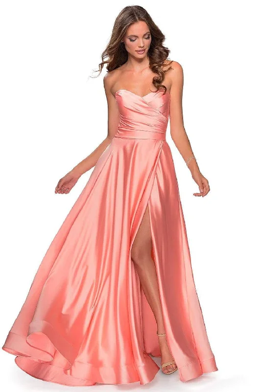 La Femme - 28608 Strapless Sweetheart Wrap Bodice Simple Prom A-line Gown Formal party dresses