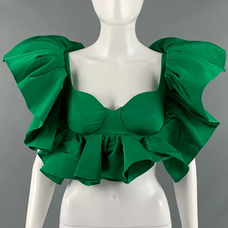 ALEXANDER MCQUEEN Size 0 Green Polyester Ruffled Bustier Dress Top Preppy unclassified dresses