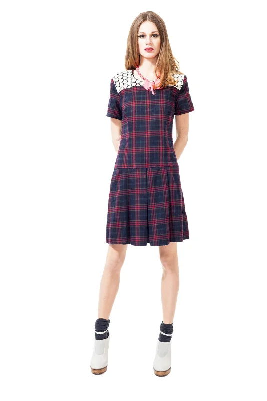 ALICE'S PIG Women's Red Tartan Caley's Crochet Dress AP0136 NWT Short unclassified dresses