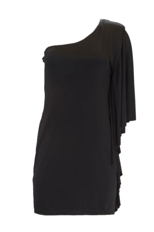 ANALILI Women's Black One Shoulder Batwing Dress 996O31 $245 NWT Minimalist unclassified dresses