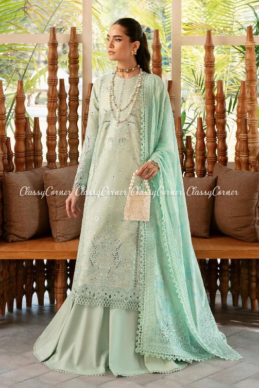 Aqua Blue Lawn Embroidered Sharara Outfit Unique unclassified dresses