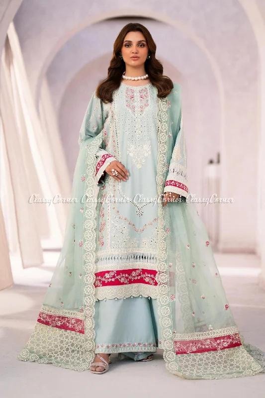 Aqua Blue Pakistani Lawn Salwar Kameez Long unclassified dresses