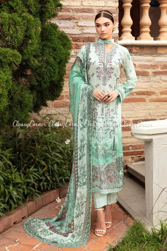 Aqua Green Embroidered Lawn 3pc Formal Suit Everyday wear unclassified dresses