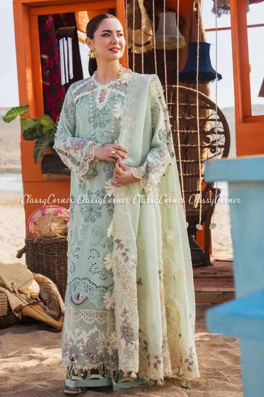 Aqua Lawn Pakistani 3PC Suit Silk unclassified dresses