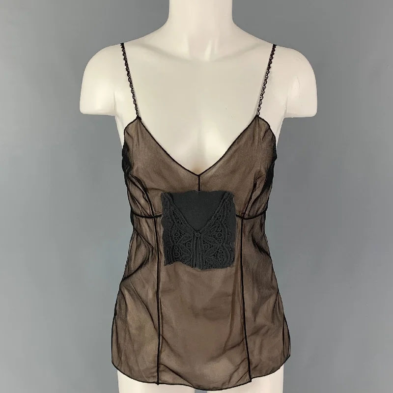 AURORE THIBOUT Size M Black Beige Polyamide Applique Camisole Dress Top Denim unclassified dresses