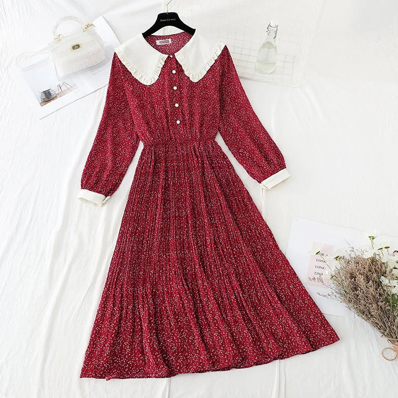 Baby collar pleated thin age reducing dress  4065 Soft fabric unclassified dresses