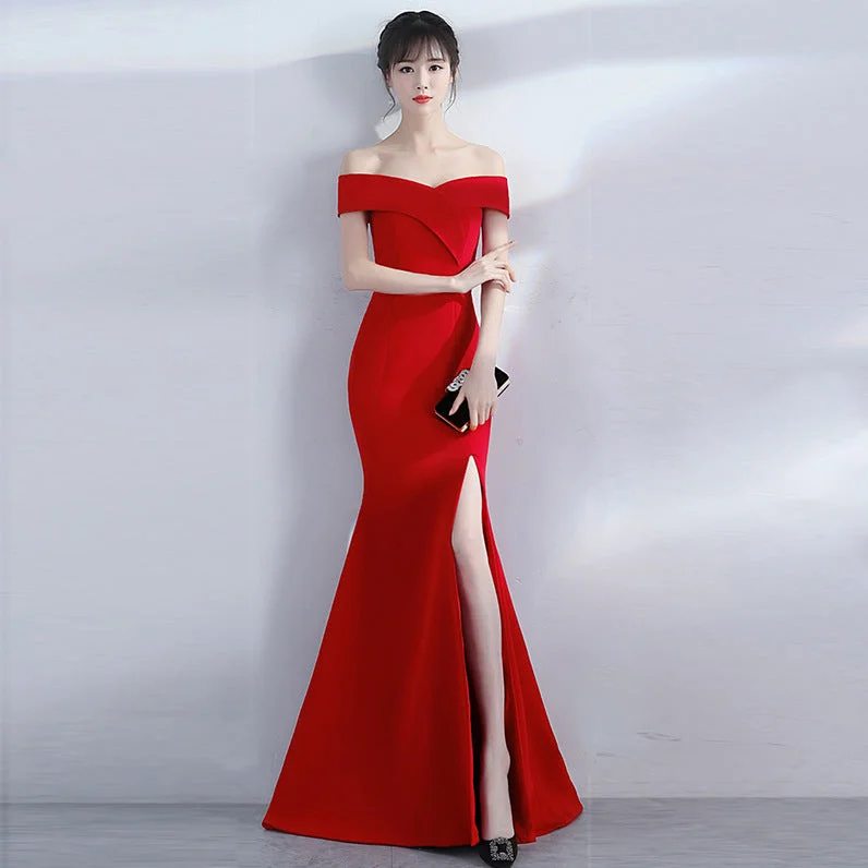 Banquet evening dress word-shoulder fishtail dress Breathable unclassified dresses