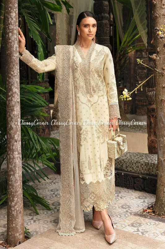 Beige Lawn Embroidered Pakistani Salwar Kameez Festival unclassified dresses