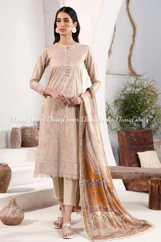 Beige Lawn Embroidered Pakistani Salwar Kameez Boho unclassified dresses