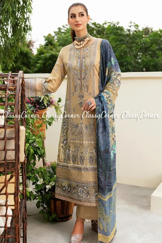 Beige Lawn Pakistani Salwar Kameez Ruffled unclassified dresses