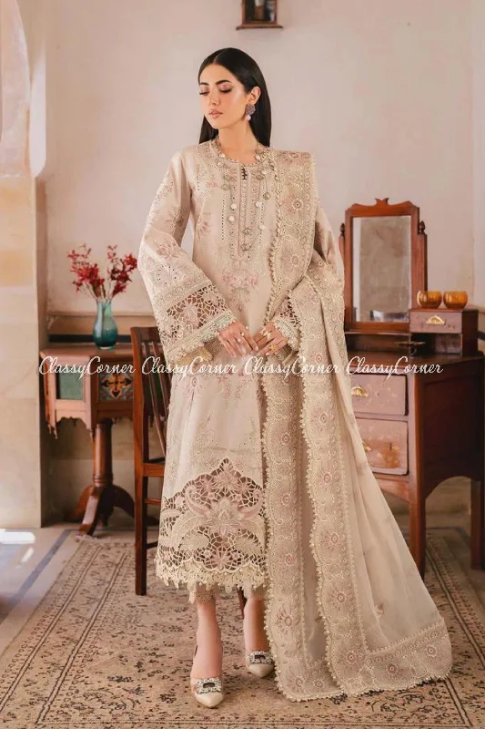 Beige Lawn Pakistani Salwar Kameez Luxury unclassified dresses