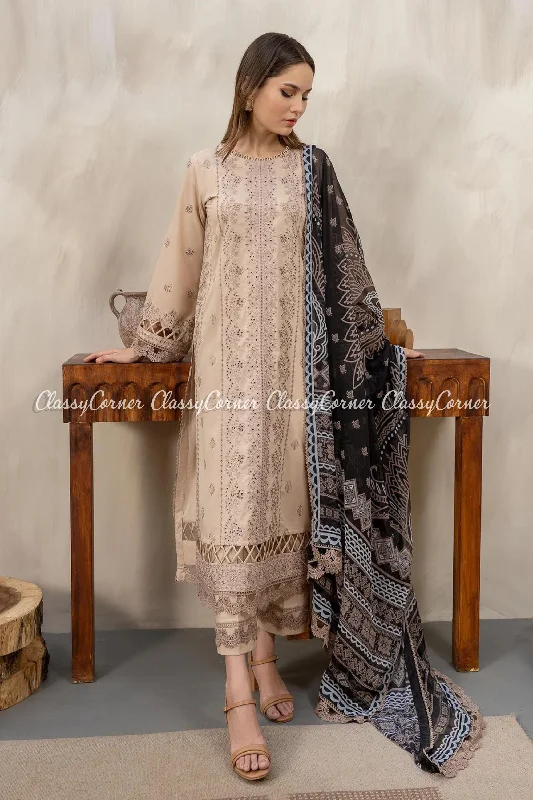 Beige Lawn Salwar Kameez Off-shoulder unclassified dresses