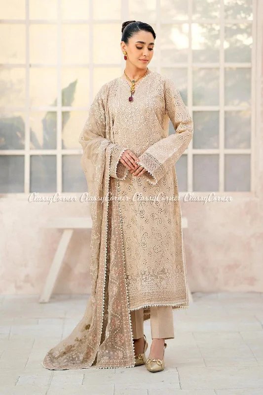 Beige Pakistani 3pc Lawn Suit Trendy new unclassified dresses