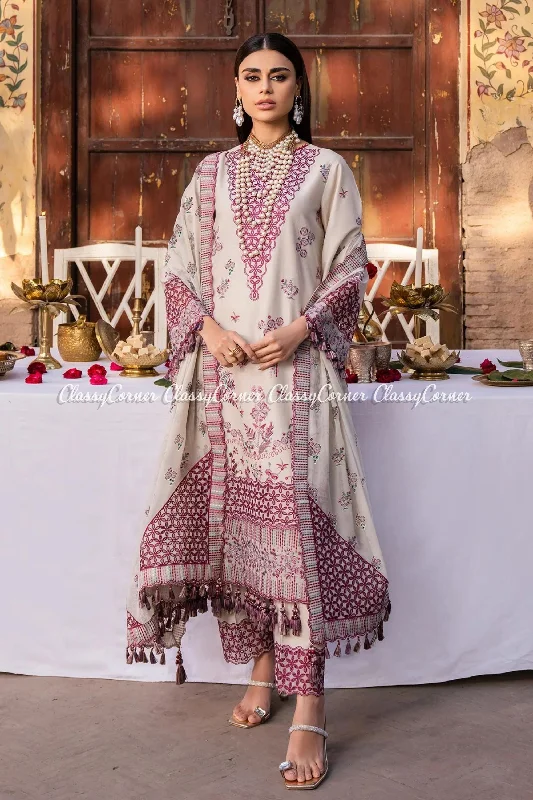 Beige Plum Lawn Embroidered Salwar Kameez Travel unclassified dresses