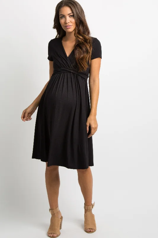 Black Draped Front Maternity/Nursing Dress Stretchy unclassified dresses