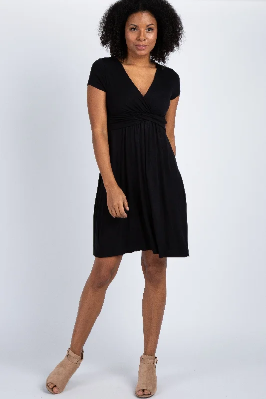 Black Draped Front Nursing Dress Knitted unclassified dresses