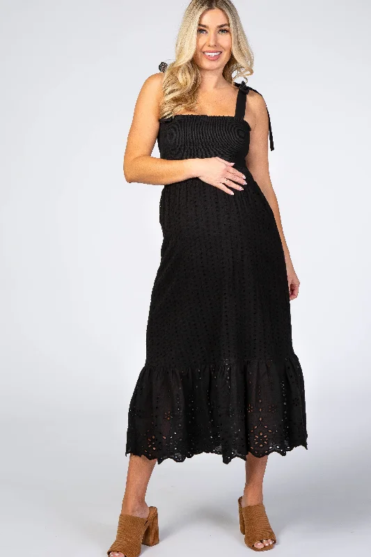 Black Eyelet Maternity Dress Satin unclassified dresses