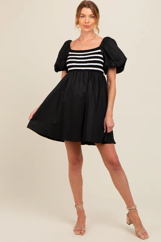 Black Knit Contrast Poplin Maternity Dress Tulle unclassified dresses