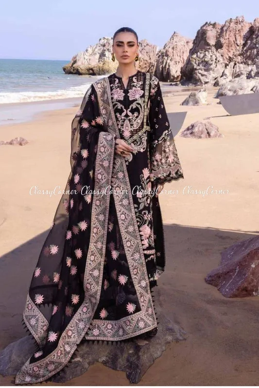 Black Lawn Embroidered Salwar Kameez Striped unclassified dresses