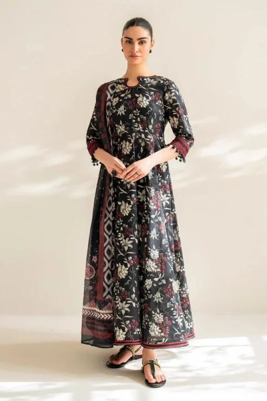 Black Maroon Lawn Frock Outfit Women's unclassified dresses