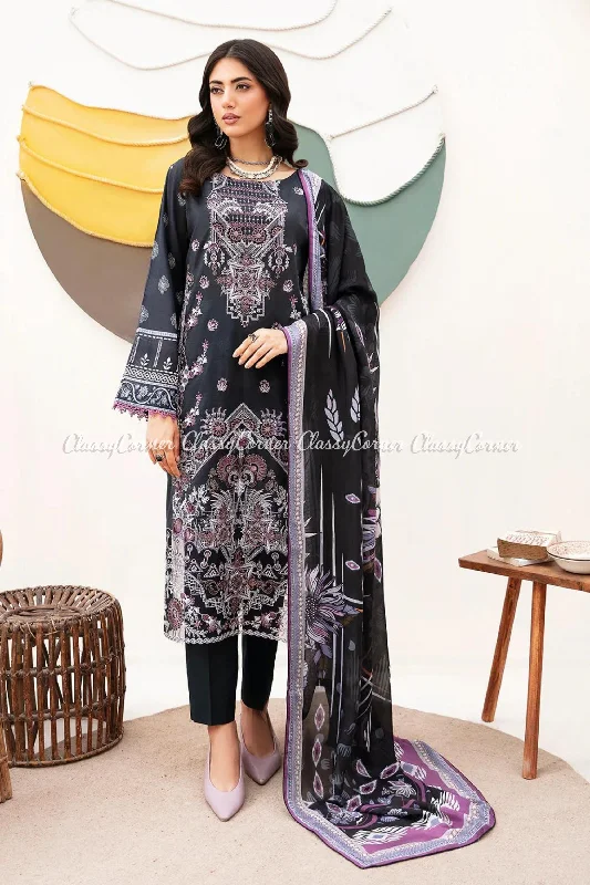 Black Pakistani Lawn Salwar Kameez Plus size unclassified dresses