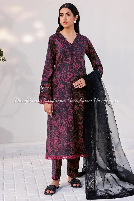 Black Plum 3pc Lawn Suit Soft fabric unclassified dresses