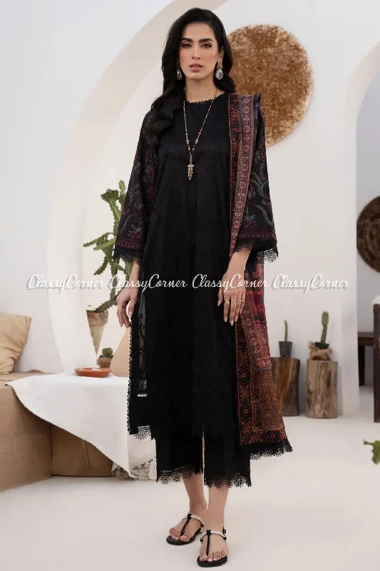 Black Red Lawn Embroidered 3pc Suit Polka dot unclassified dresses