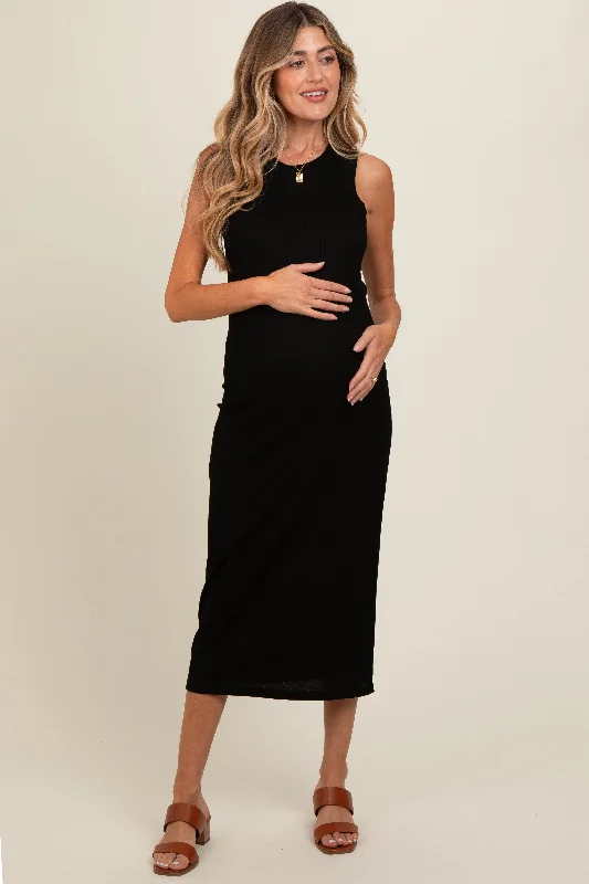 Black Ribbed Knit Sleeveless Maternity Dress Lightweight unclassified dresses