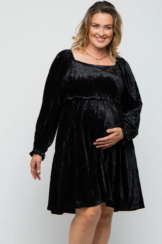 Black Velour Square Neck Maternity Plus Dress Backless unclassified dresses