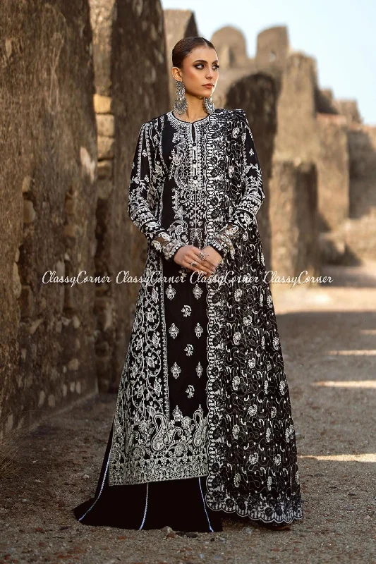 Black White Lawn Embroidered Sharara Suit Plus size unclassified dresses