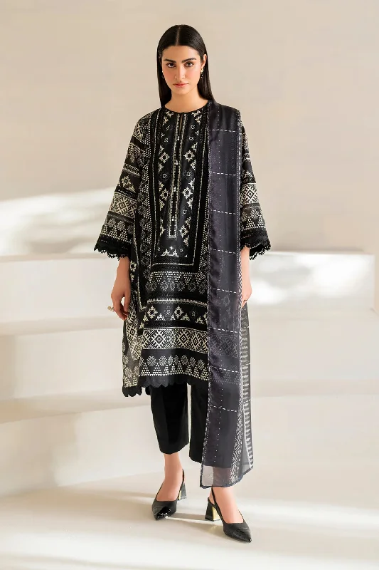 Black White Pakistani Lawn 3PC Suit Pastel unclassified dresses