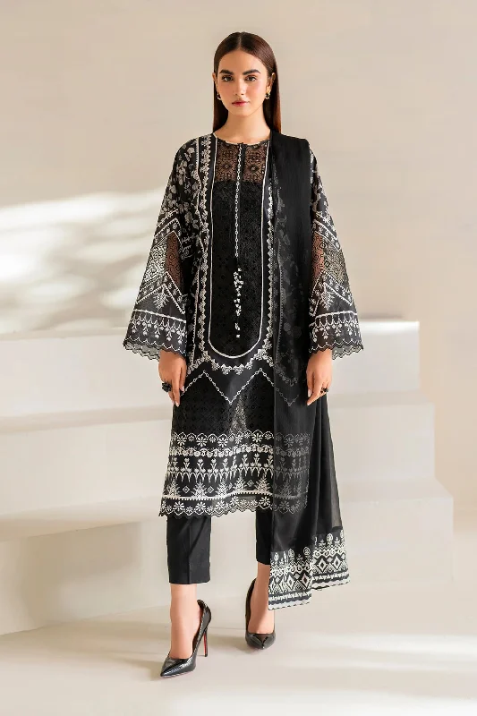 Black White Pakistani Lawn 3PC Suit Tulle unclassified dresses