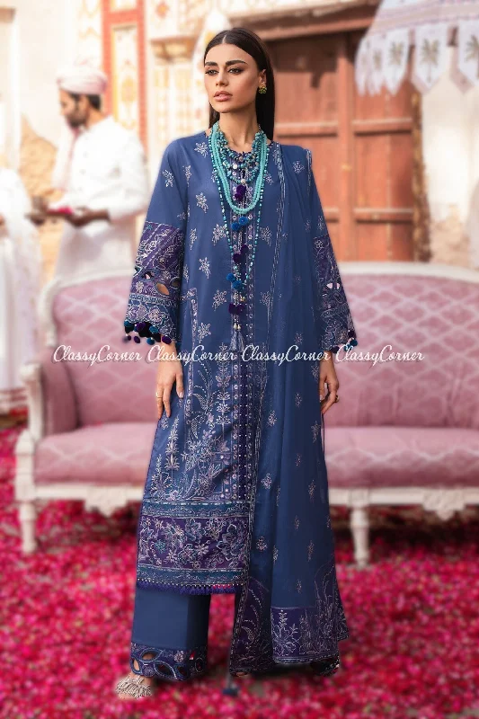 Blue Lawn Embroidered 3pc Formal Suit Tiered unclassified dresses