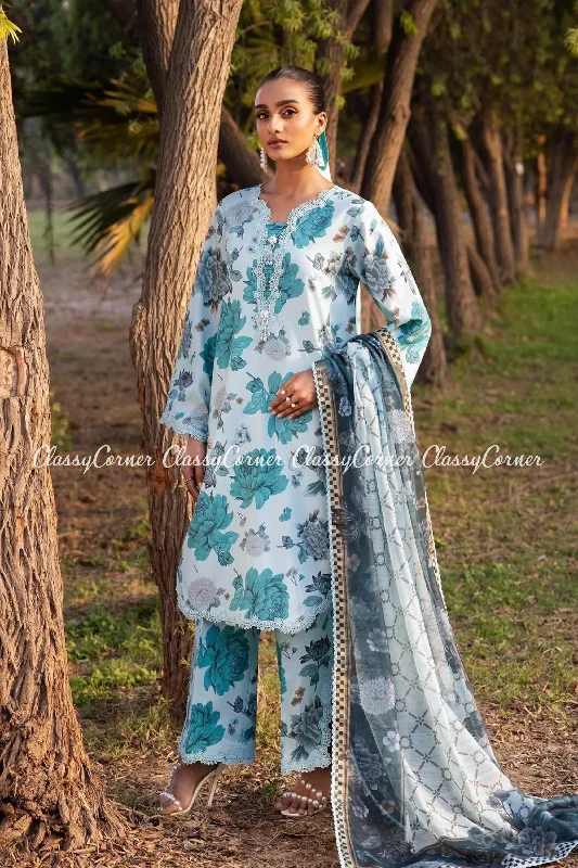 Blue Pakistani Lawn Salwar Kameez Beaded unclassified dresses