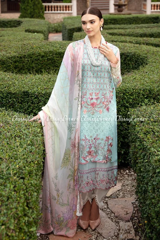 Blue Pink Lawn Embroidered 3pc Suit Chiffon unclassified dresses