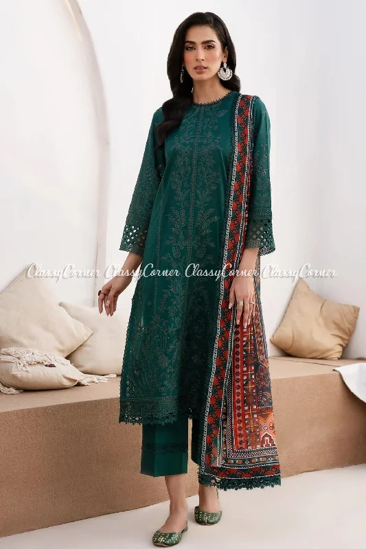 Bottle Green Lawn Embroidered Salwar Kameez Office unclassified dresses