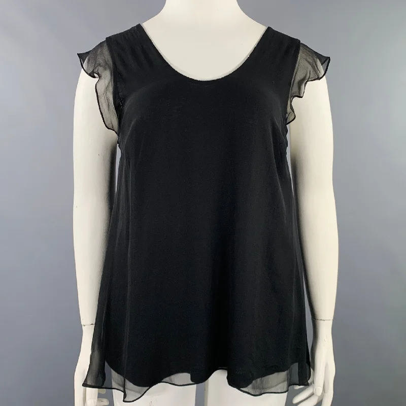 BRUNELLO CUCINELLI Size XL Black Silver Silk Monili Double Layer Dress Top One-shoulder unclassified dresses