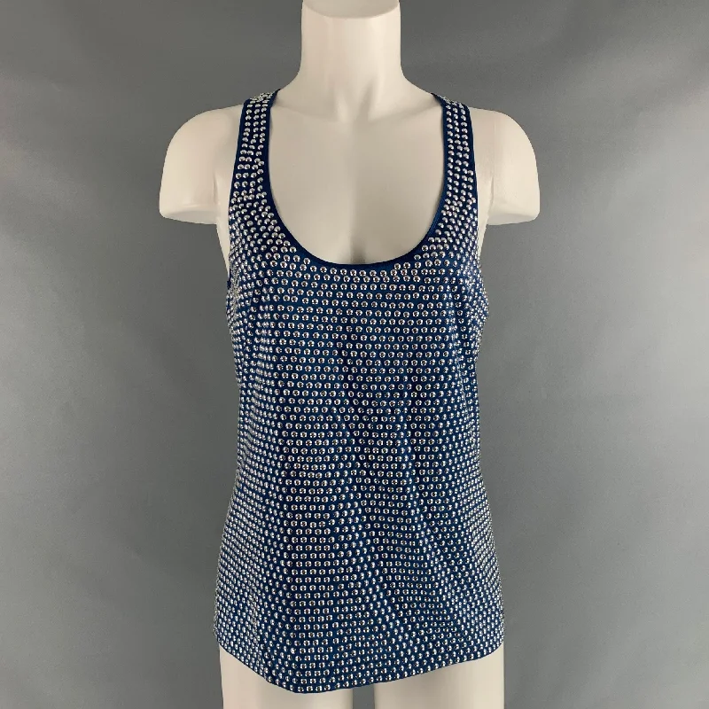 BURBERRY PRORSUM Size M Blue Silver Silk  Elastane Studded Racerback Dress Top Floral unclassified dresses