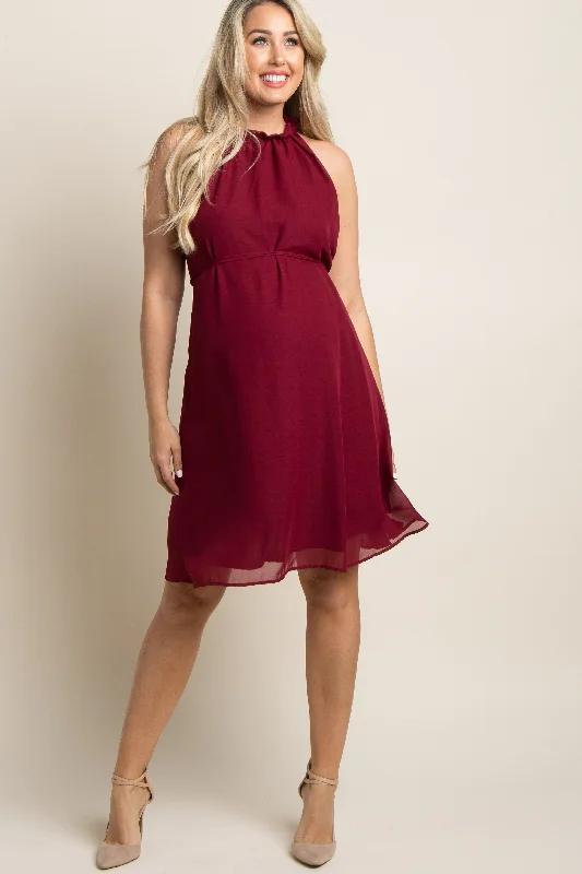 Burgundy Chiffon High Neck Maternity Dress Soft fabric unclassified dresses