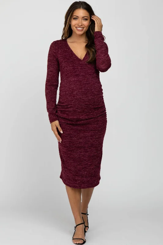 Burgundy Heather Wrap Fitted Maternity Dress Elegant evening unclassified dresses