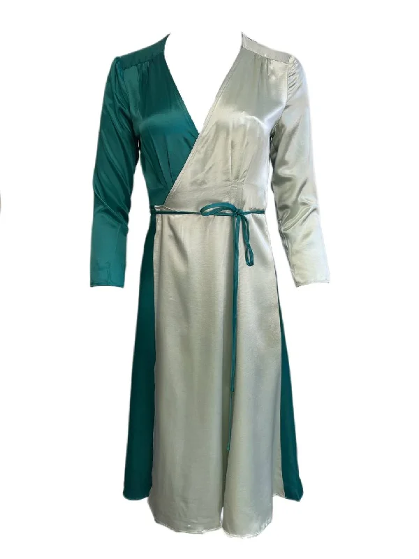 CALLIPYGIAN Women's Teal Seafoam Colorblock Wrap Dress Size 6 NWT Breathable unclassified dresses