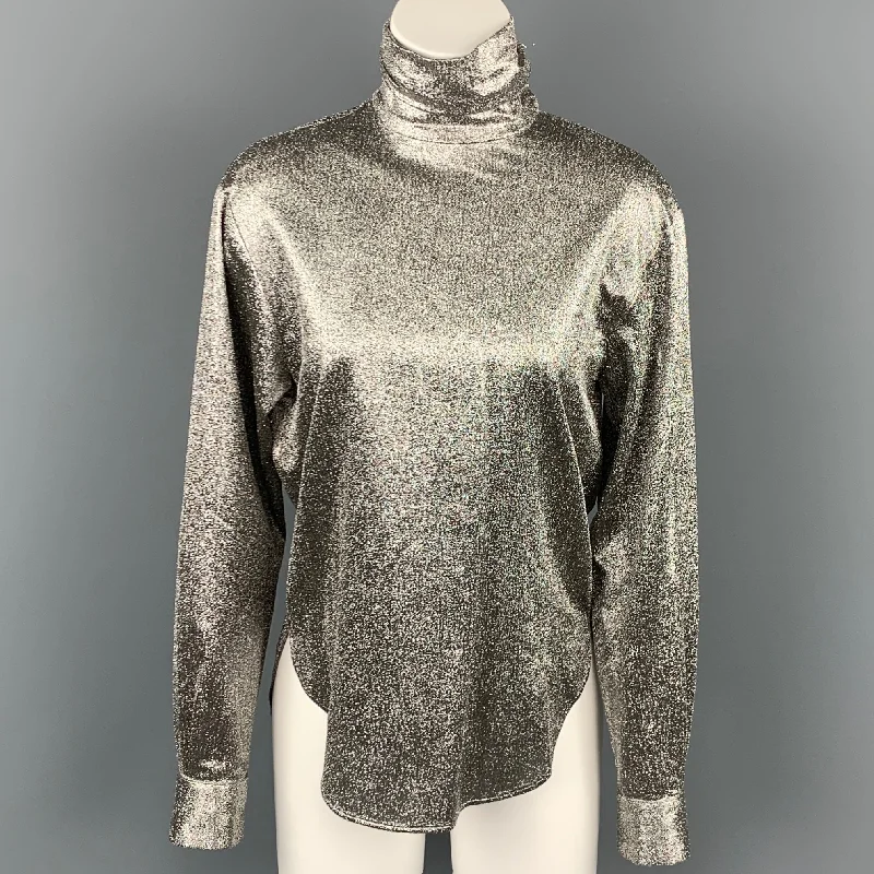 CEDRIC CHARLIER Size 4 Silver Metallic Silk / Polyester Dress Top Designer unclassified dresses