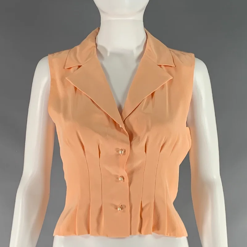 CHANEL Size 4 Orange Sorbet Silk Pleated Sleeveless Dress Top Stylish unclassified dresses