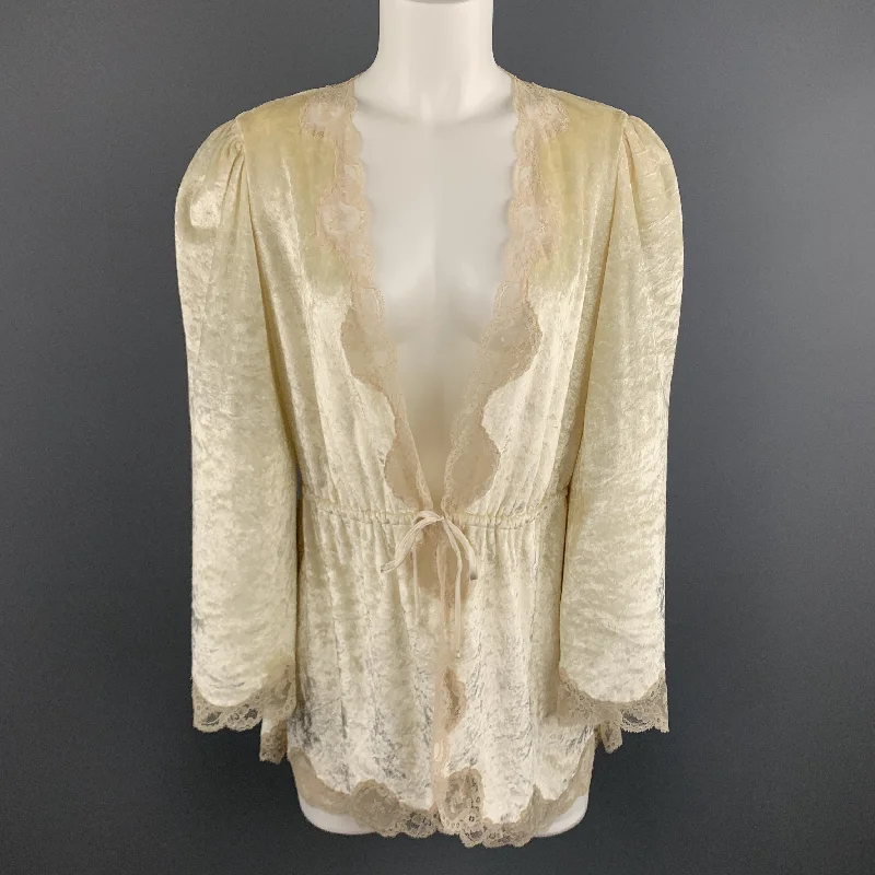 CHRISTIAN DIOR Size M Cream Crushed Velvet Lce Trim Cropped Robe Top Holiday unclassified dresses