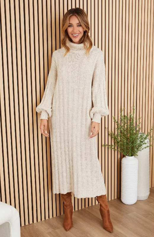 Milio Milano - Chunky Rib Knit Turtleneck Dress Halter unclassified dresses