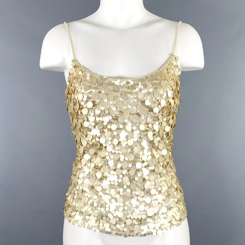 CITRINE Size M Gold Beige Rayon Payettes Camisole Dress Top Ruched unclassified dresses