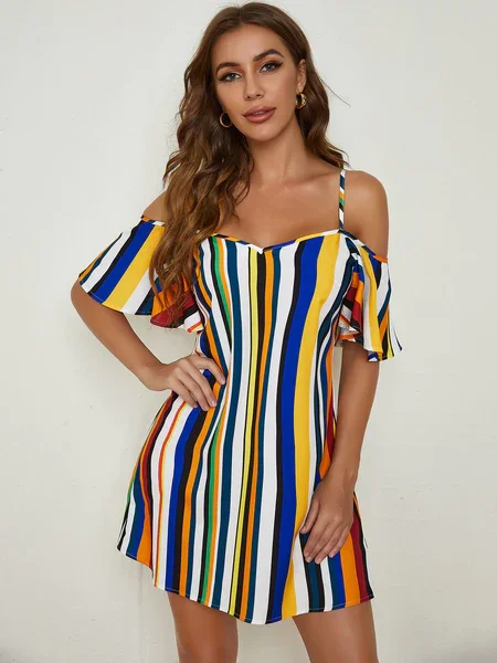 Cold Shoulder Striped Colorblock Dress Casual chic unclassified dresses