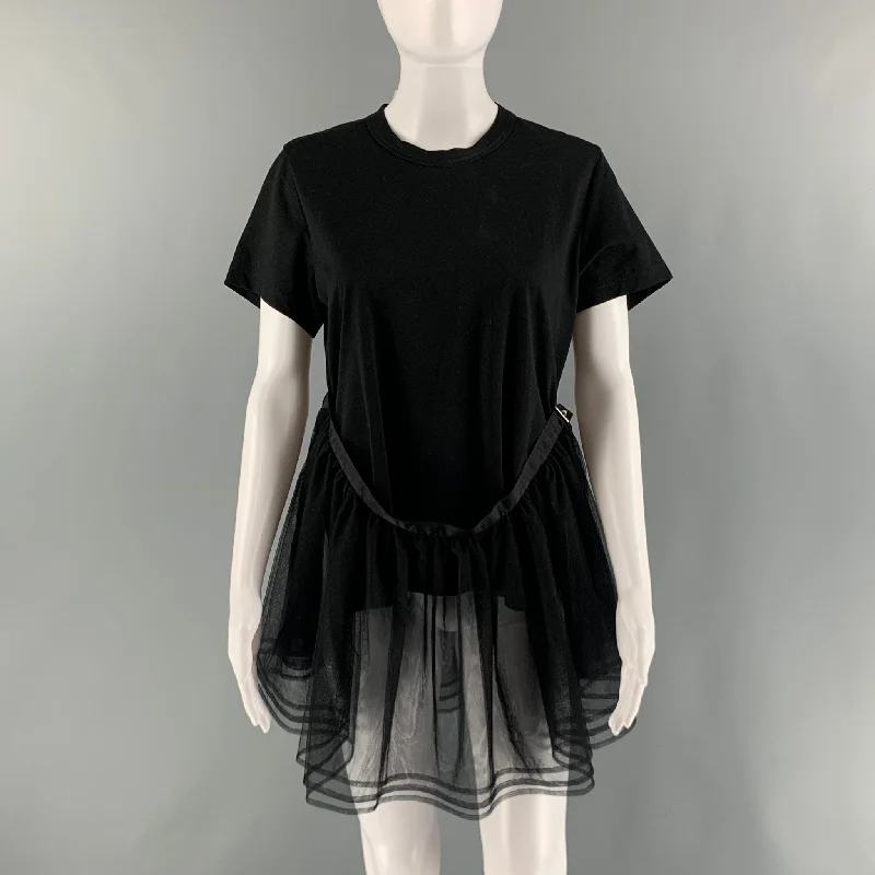 COMME des GARCONS Size M Black Cotton Mixed Fabrics Crew-Neck Dress Top Casual unclassified dresses