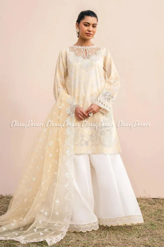 Cream White Lawn Pakistani 3PC Suit Elegant evening unclassified dresses