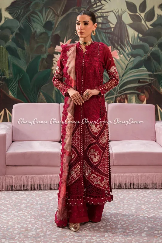 Crimson Red Formal Lawn Suit Casual chic unclassified dresses